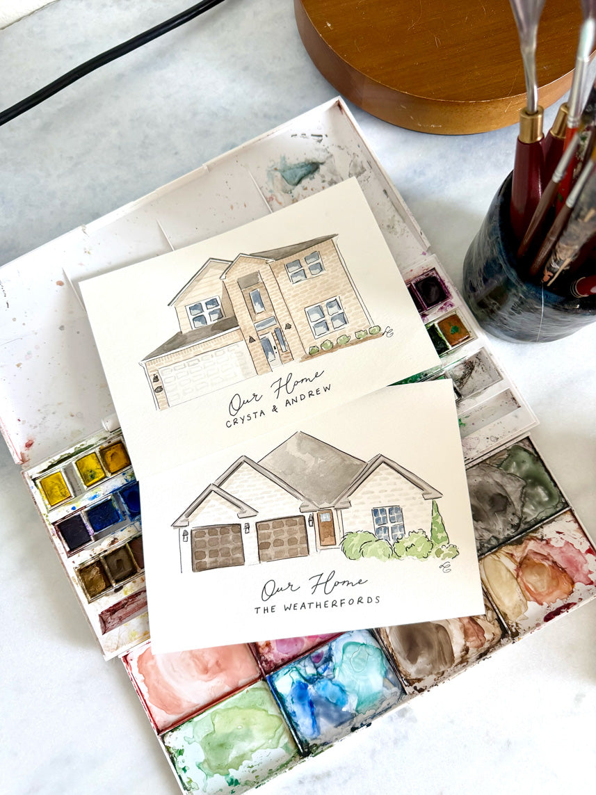 5x7 Watercolor Home Portrait
